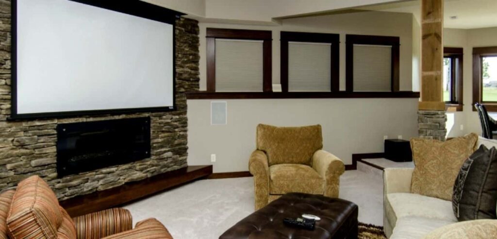 Projector Screen Above The Fireplace